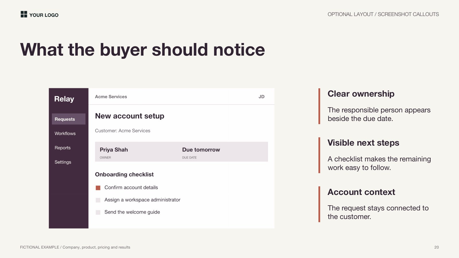 Sales Deck example: Screenshot callouts